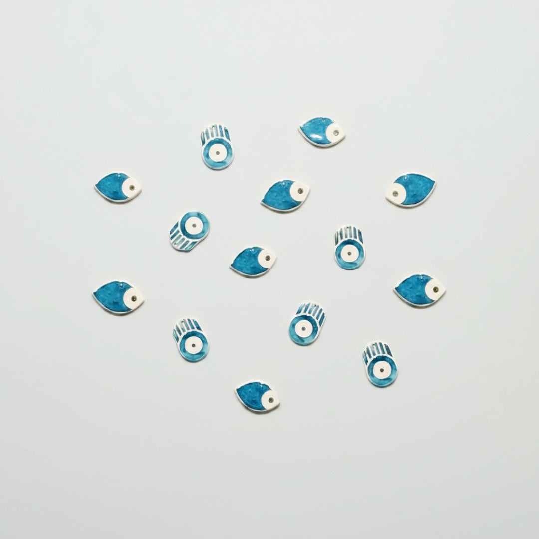 Ceramic Wall Ornament Set of 4 - Cyan Blue