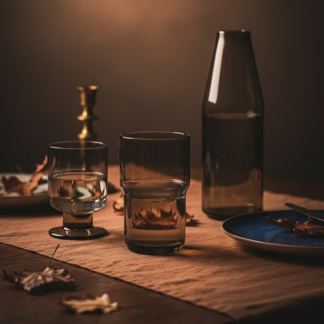 Handmade Blown Glass Carafe, Honey Amber Colour