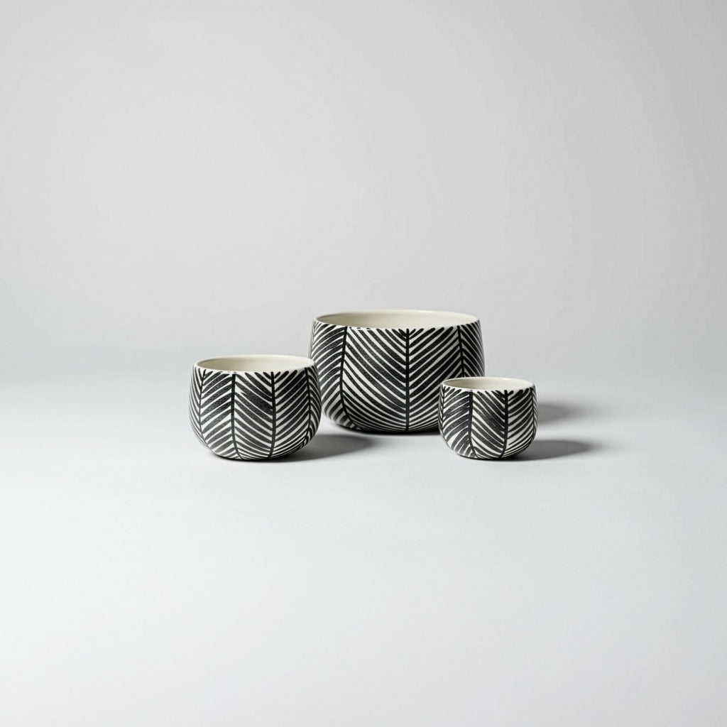 Black & White Ceramic Serving Bowl Set of 3
