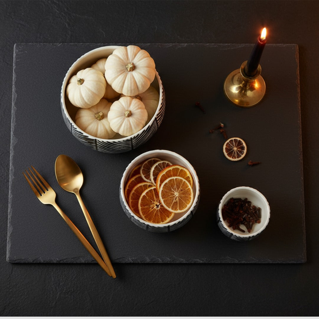 Black & White Ceramic Serving Bowl Set of 3