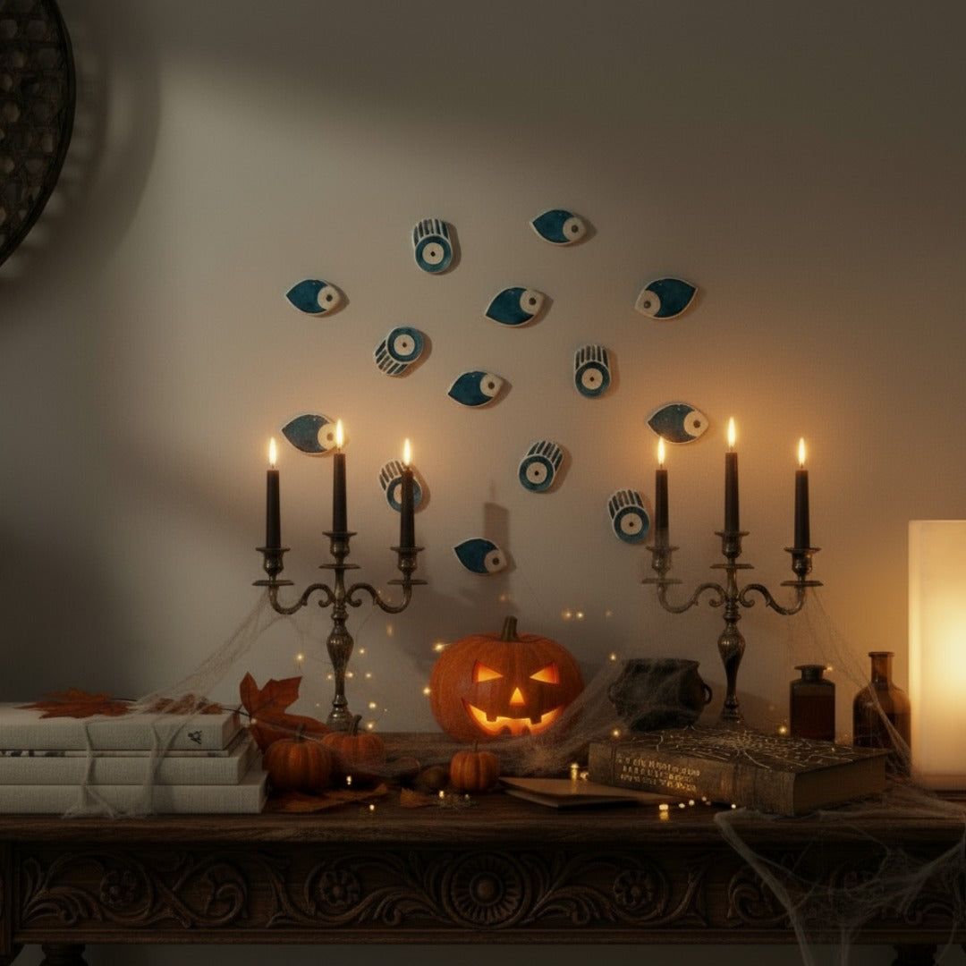 Ceramic Wall Ornament Set of 4 - Cyan Blue