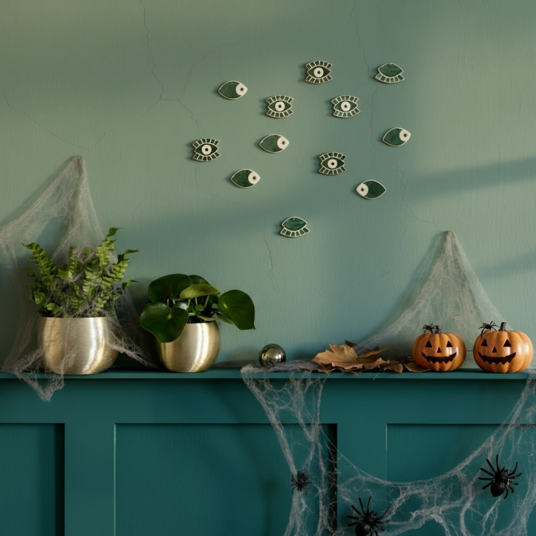 Ceramic Wall Ornament Set of 4- Deep Green