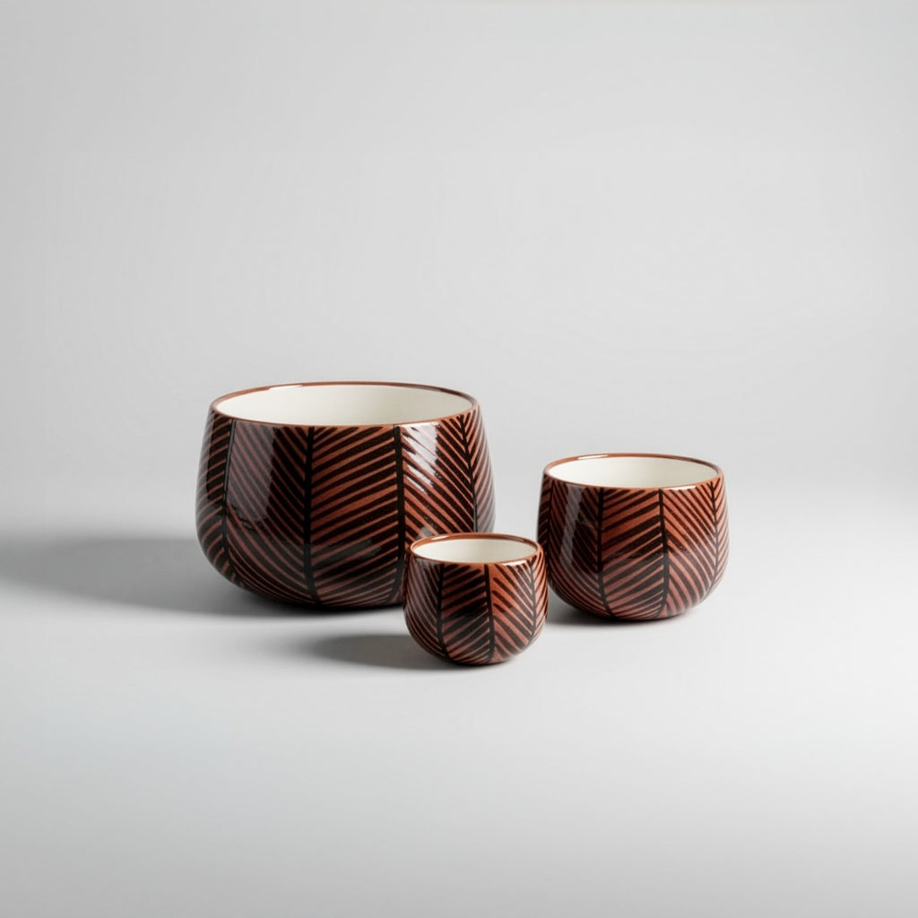 Terracotta Ceramic Serving Bowl Set of 3