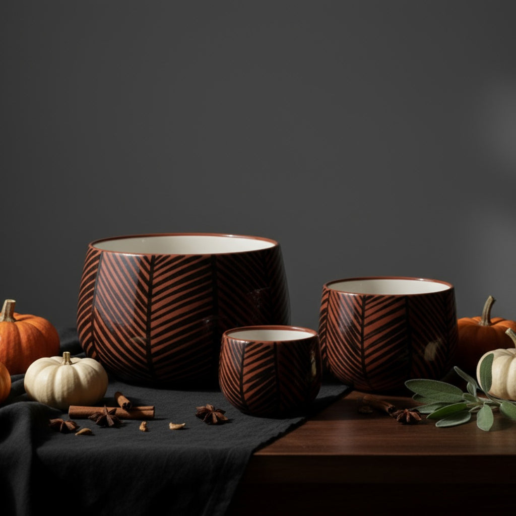 Terracotta Ceramic Serving Bowl Set of 3