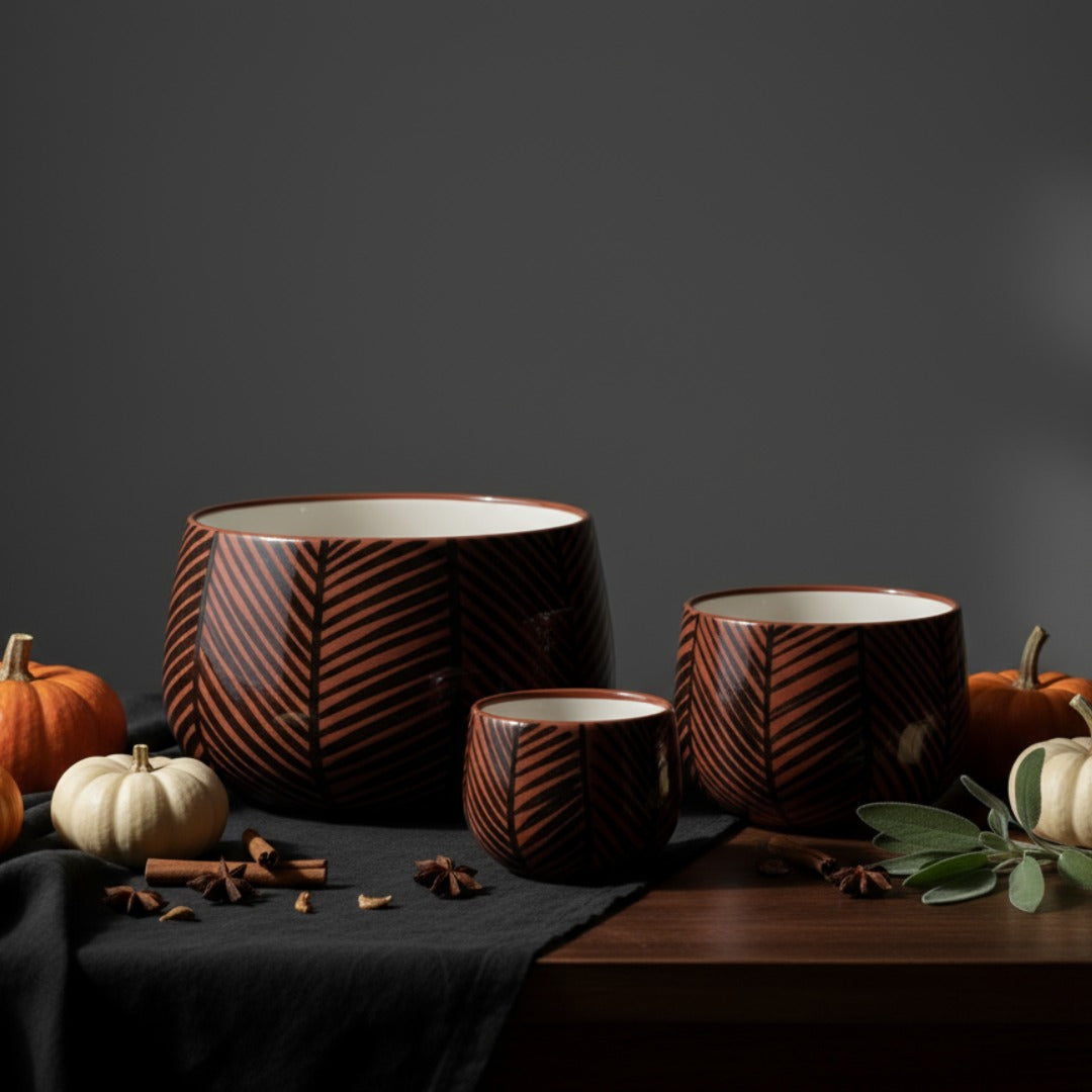 Terracotta Ceramic Serving Bowl Set of 3