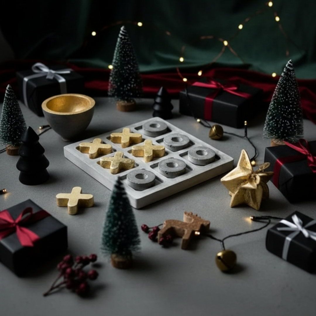 Tic Tac Toe Game Set Gold and Gray