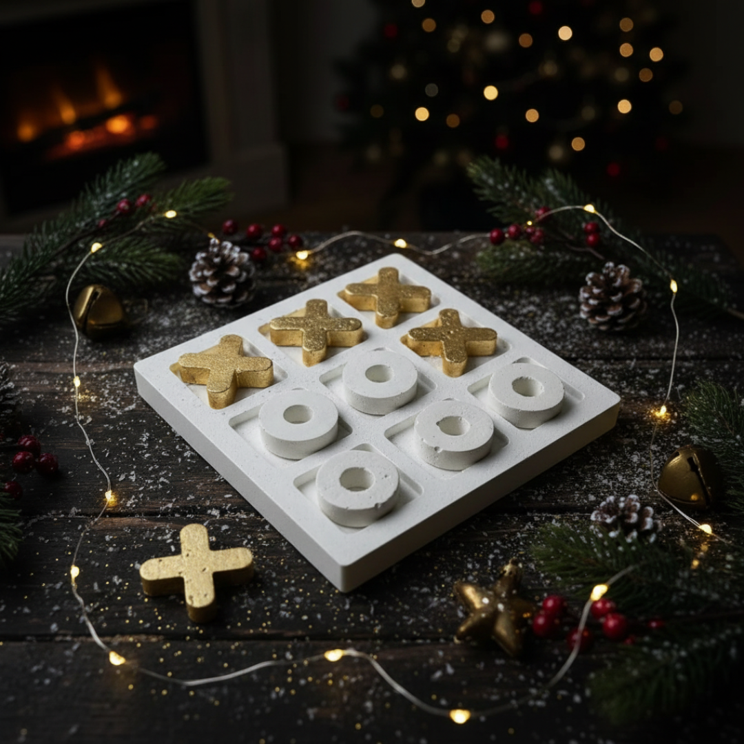 Tic Tac Toe Game Set Gold and White