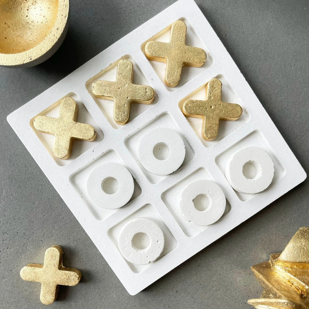 Tic Tac Toe Game Set Gold and White