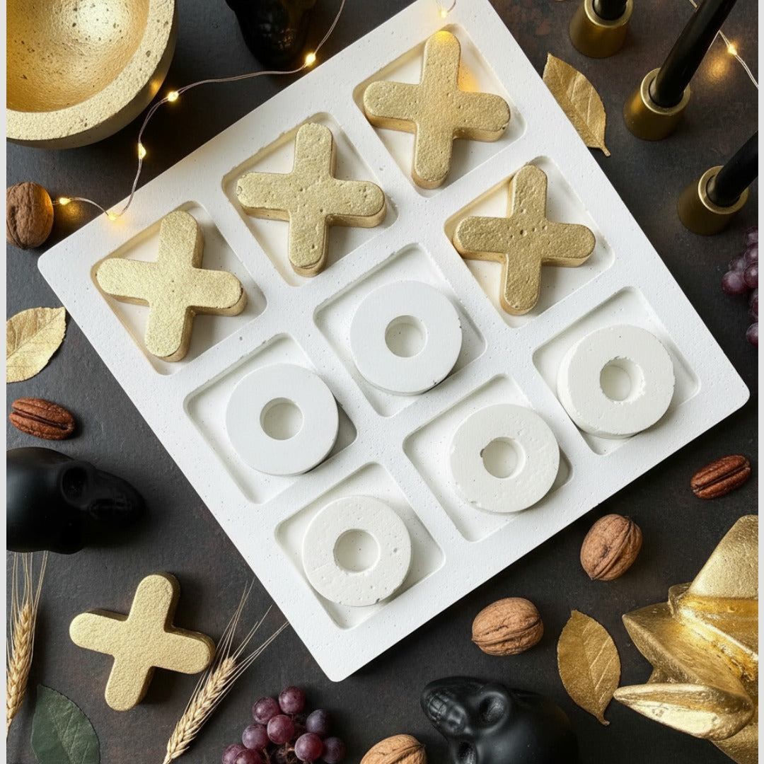 Tic Tac Toe Game Set Gold and White