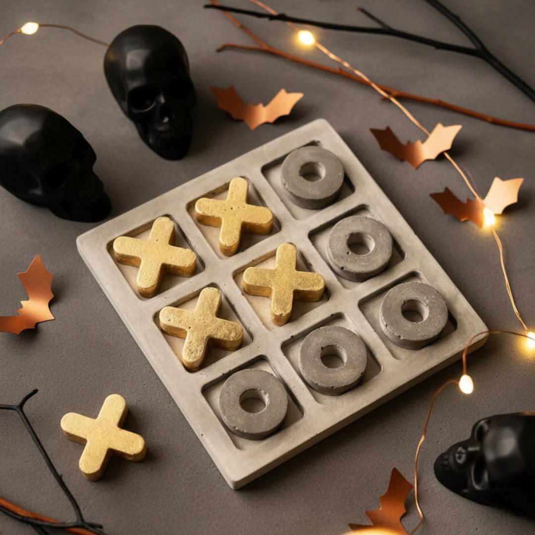 Tic Tac Toe Game Set Gold and Gray